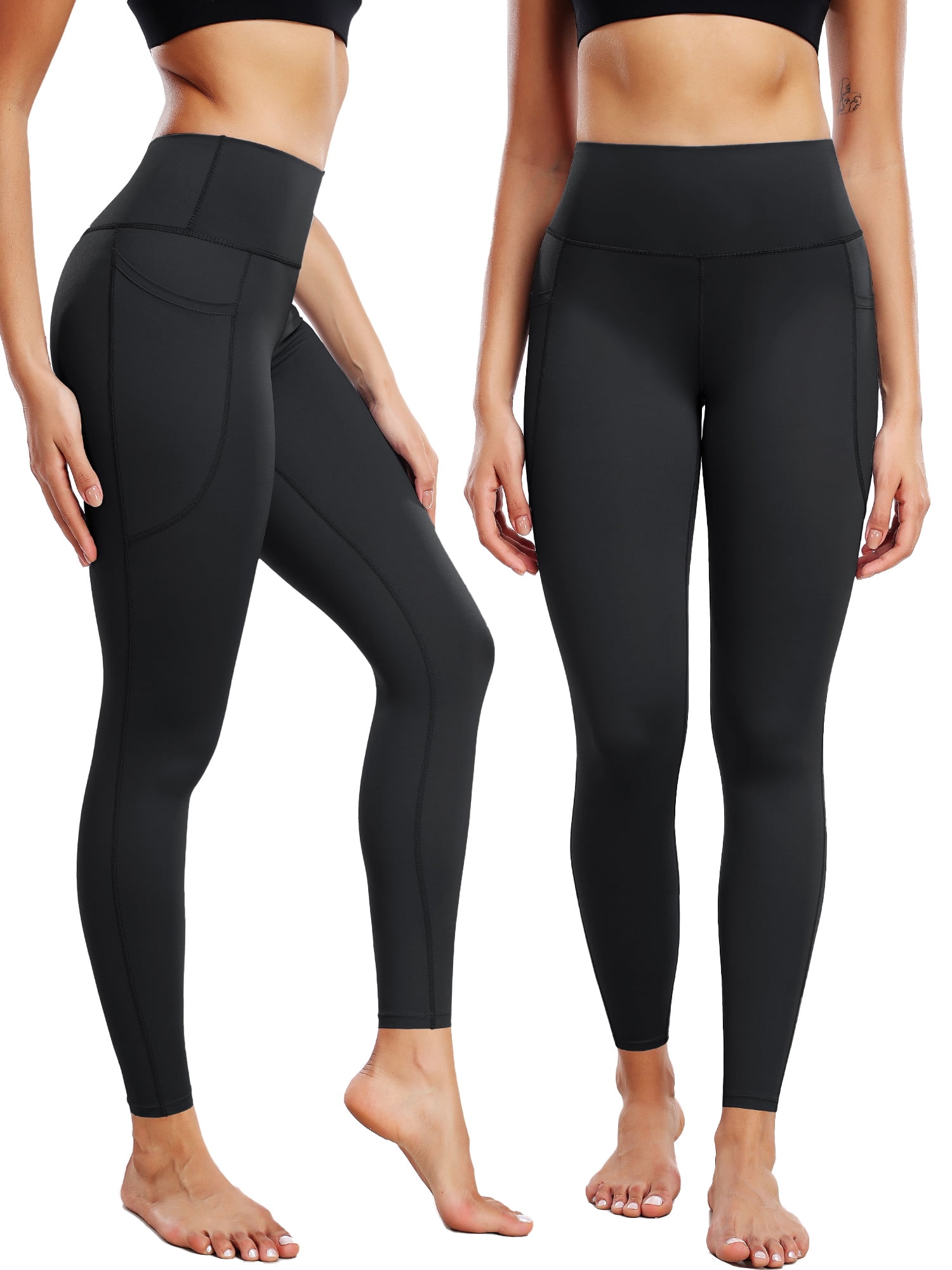 NELEUS Womens Plus Size Compression Yoga Leggings for Workout High Waist Tummy Control with 2 Pockets,Black+Gray+Dark Navy Blue,US Size 2XL
