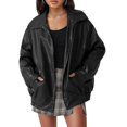 thumbnail image 3 of Women's Oversized Jackets, Leather Faux Motorcycle Plus Size Y2K Moto Biker Coat, 3 of 5