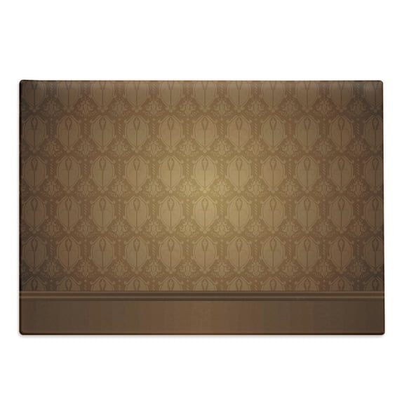 Tan Cutting Board, Antique Motifs with Damask Flowers Victorian Elements Royal Aged Vintage Art, Decorative Tempered Glass Cutting and Serving Board, Large Size, Brown Tan, by Ambesonne
