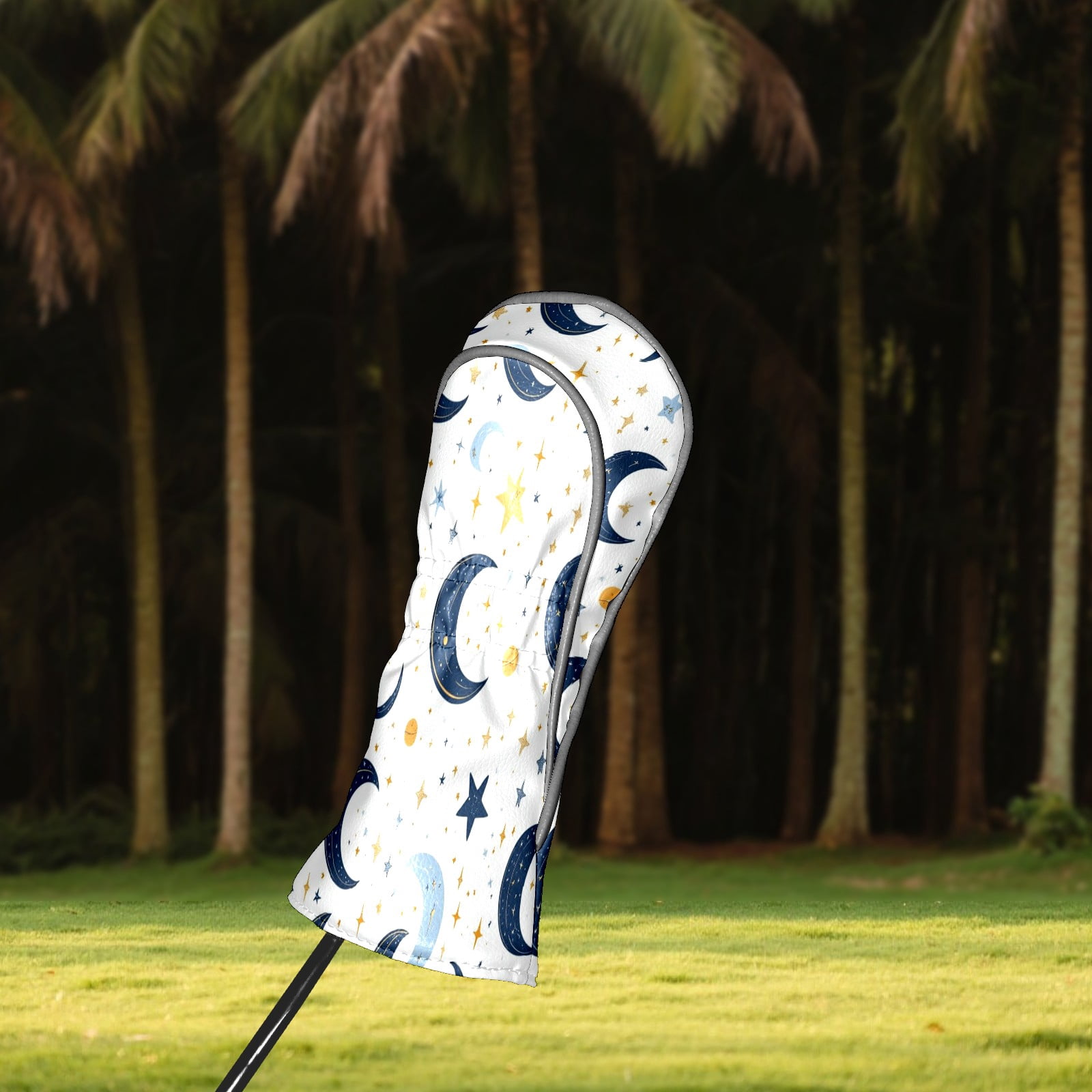 Golf Club Head Covers - Moon Pattern, PU Leather, Waterproof, Fits Fairway Woods/Hybrid, Unisex, Fits Most Brands
