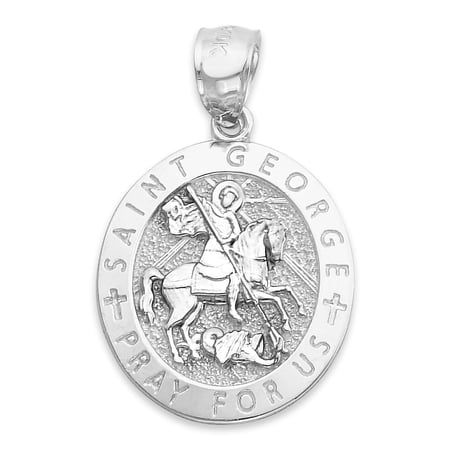 Golden Fire Solid 14k White Gold Saint George Pendant - Religious Jewelry Gifts for Men and Women