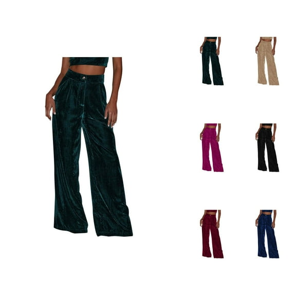 Women's Casual Pants - Solid Color Suede Button Straight Leg Wide Leg Elegant Commuting Comfortable Design for Autumn and Winter