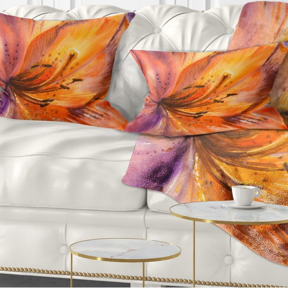 Designart Orange Lily Flower - Floral Throw Pillow - 12x20