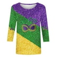 thumbnail image 4 of Xdegoge Womens Mardi Gras Tops Sparkling Whimsical Prints Top Plus Size Crewnceck 3/4 Sleeve Pullovers Funny Holiday Parade Carnival Look, 4 of 5