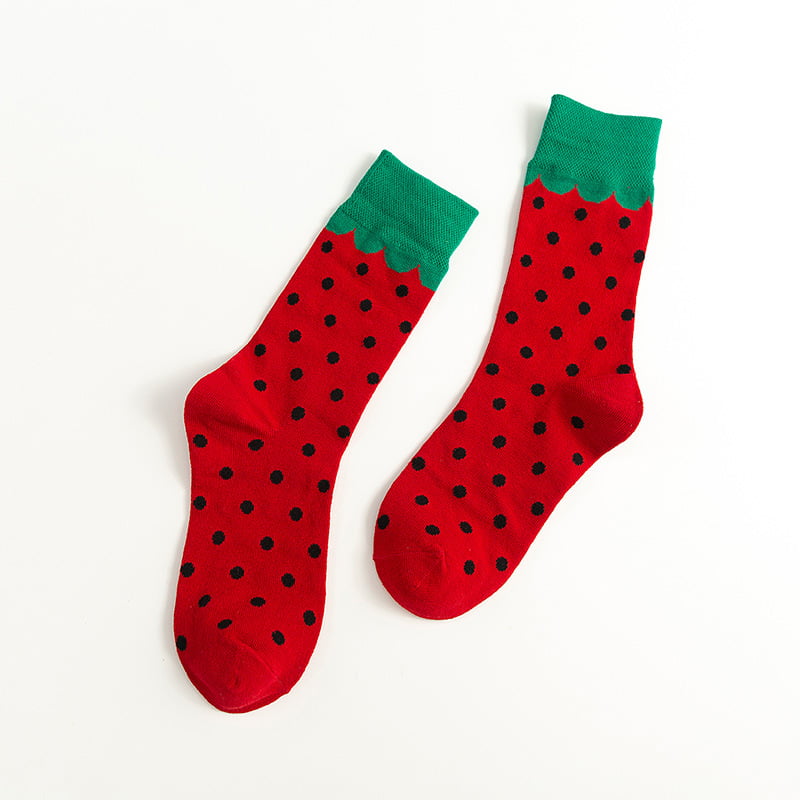 Casual Breathable Orange Strawberry Fruit Pattern Women Cotton Socks Soft Warm