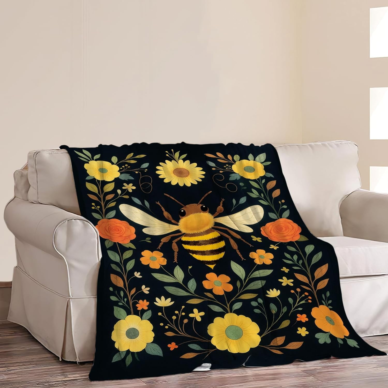 Bee Blanket Gifts for Women Women Bee Flower Blanket Soft Flannel Cozy Fleece Fuzzy Plush Warm Bedding Stuff for Users Adults 60 x 80 Inch