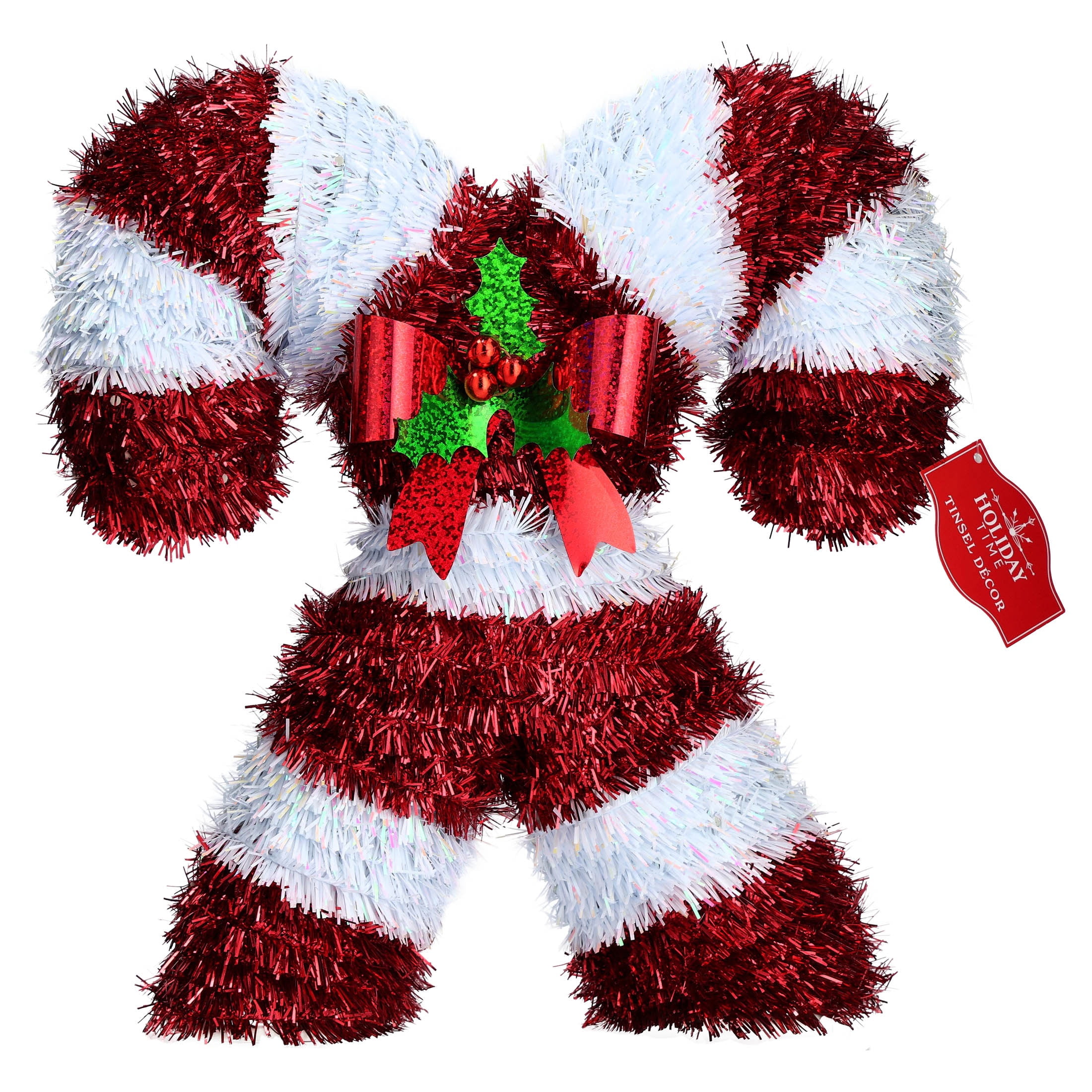 Tinsel Double Candy Canes Christmas Decoration, Red and White, 11", by Holiday Time