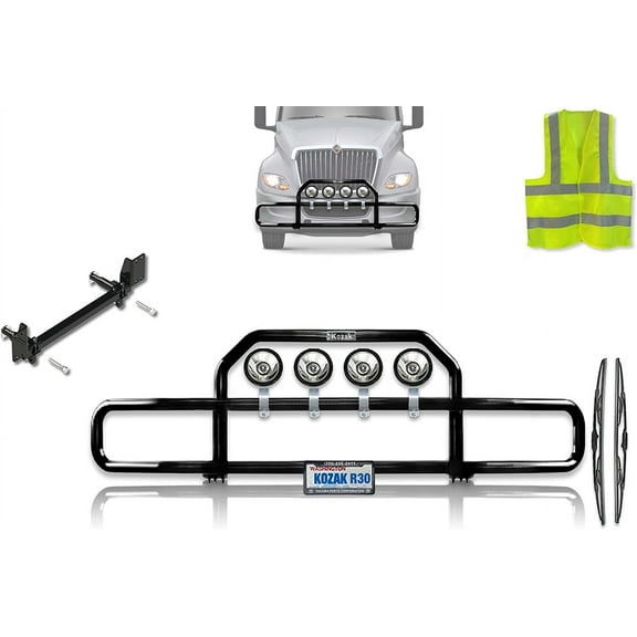 Kozak Black Front Grille Deer Moose Brush Bumper Guard for International LT LT625 (Plastic Bumper)