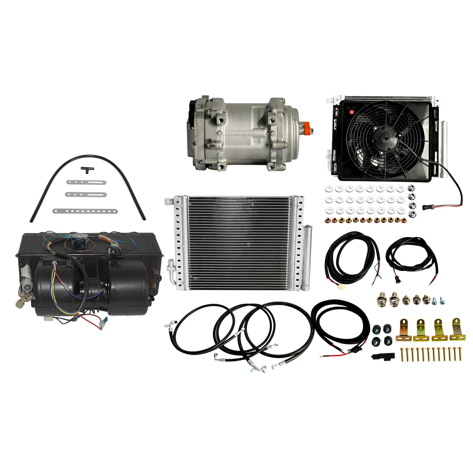 Mustrod 12V Universal Underdash Car Air Conditioner Electric A/C Unit Kit Compressor Cooling