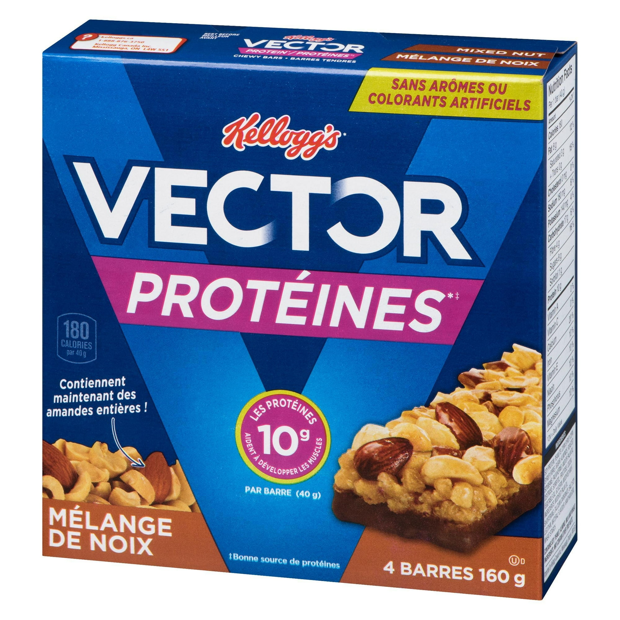 Barres Kellogg's Vector Protéines, Mélange de noix, 160g, 4 barres