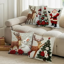 4-Pack Christmas Linen Pillow Covers 45x45cm - Printed Holiday Decor Set for Sofa Bed, Festive Home Decoration (Multicolor)