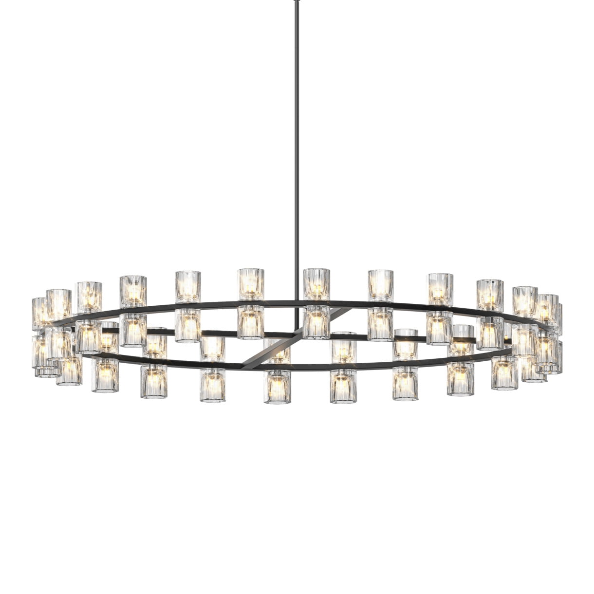 48-Inch Luxury Crystal Chandelier with Dual Ring LED Lighting for Living Room & Dining Room Decor Energy Efficient Included Bulbs Easy Installation Black