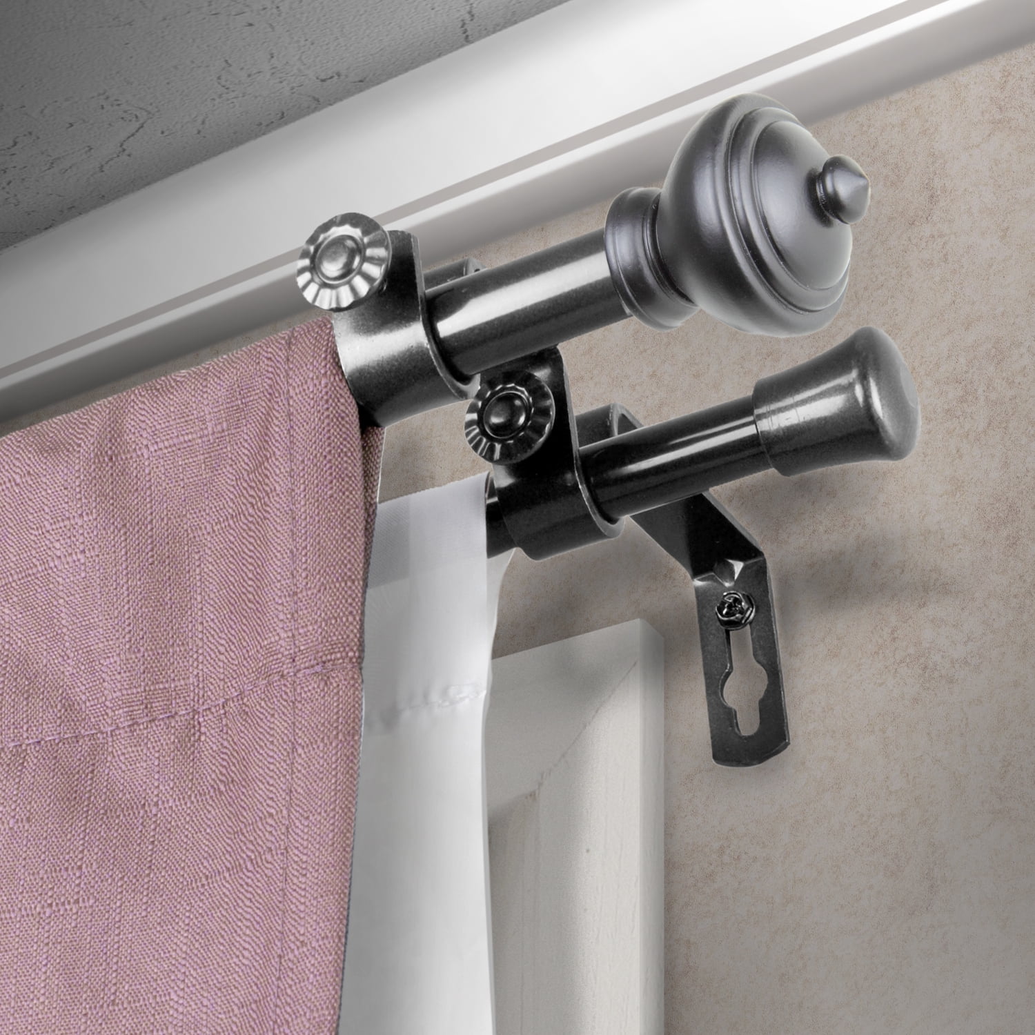 Central Design Products Steel 0.62" Modern Double Curtain Rod, Black