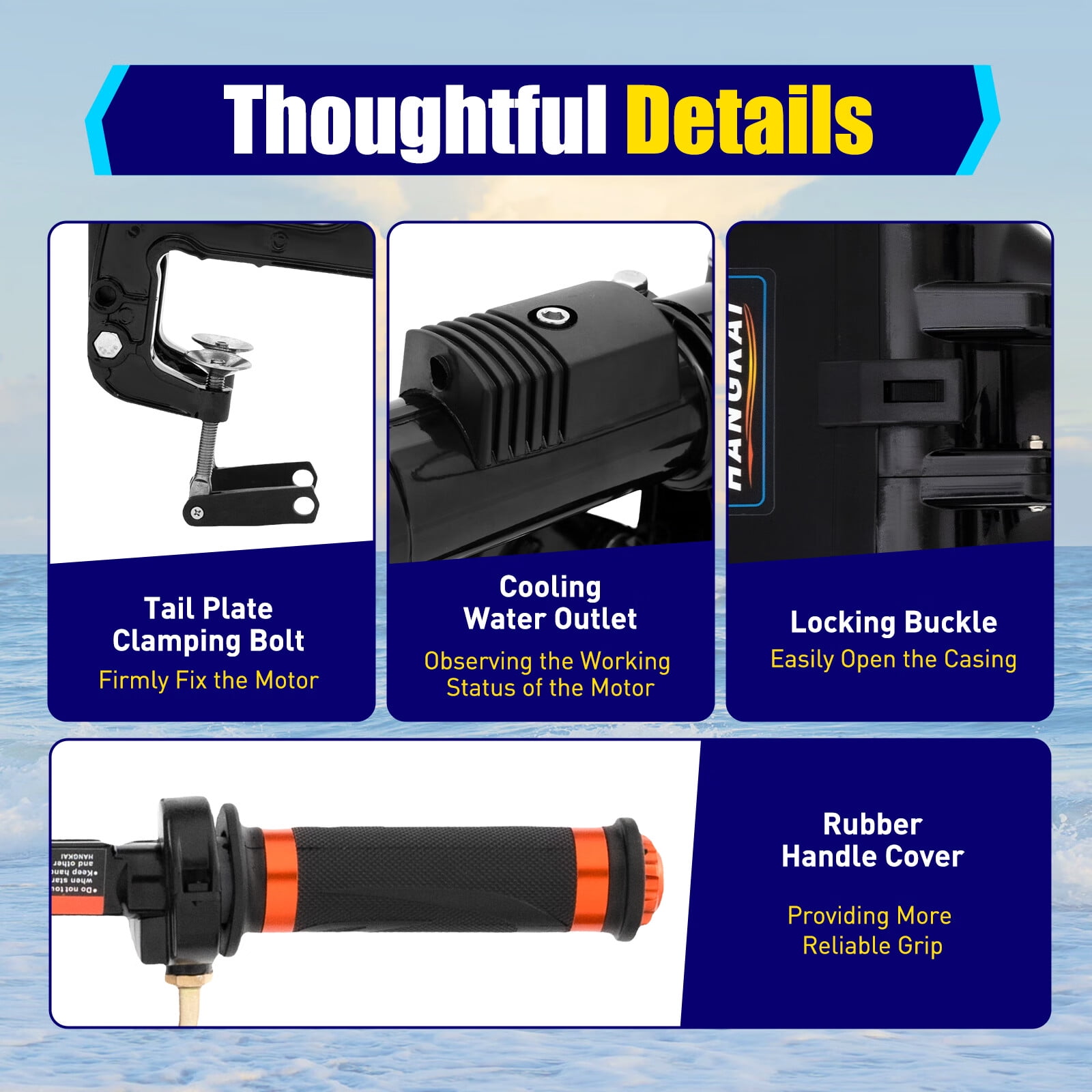 HANGKAI 55CC 2 Stroke 3.6HP Outboard Motor Fishing Boat Engine Water Cooling Air Cooling CDI System Outboard Boat Motor Short Shaft 2600W Boat Motor