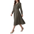 thumbnail image 4 of INSPIRE CHIC Women's Collared Shirt Midi Dress High Waist Long Puff Sleeve A Line Medium Coffee, 4 of 5