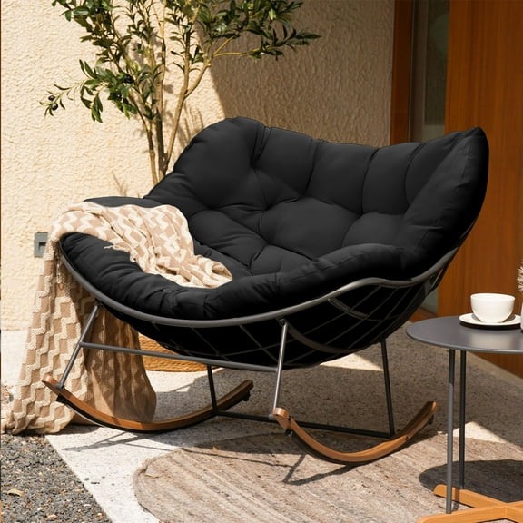 Waterproof Papasan Chair Cushion Replacement [CHAIR NOT INCLUDED] UV Resistant Rocking Chair Pad for Outdoor/Indoor Use Black