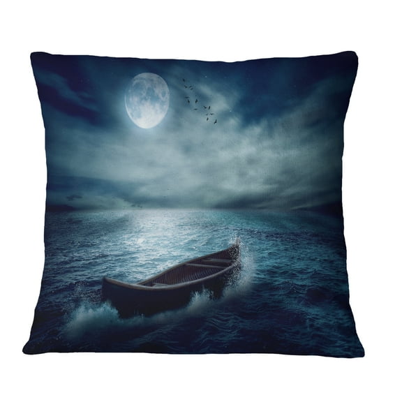 Designart Boat Driftinga Away from the Past - Landscape Printed Throw Pillow - 16x16
