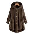 thumbnail image 2 of Abcnature Women Plus Size Button Plush Tops Hooded Loose Cardigan Wool Coat Winter Jacket Coffee XL, 2 of 6