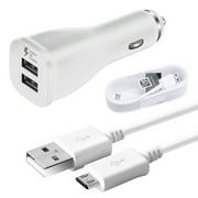 AFFLUX Samsung Galaxy S7, S7 Edge, S6, S6+, S6 Edge+ Adaptive Fast Charger Micro USB 2.0 Cable Kit Fast Charging Dual USB Car Charger Adapter [1 Dual USB Car Charger + 5 FT Micro USB Cable], White