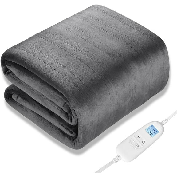 Electric Heated Blanket Queen Size 84" x 90" | 6 Heating Levels & 8h Auto Timer | Full Body Fast Heating and Ultra Soft Flannel, Machine Washable Bed Sofa Home Office Use, Grey
