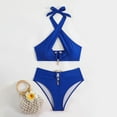 thumbnail image 6 of MIXUE Swim Suits for Women Solid Color Sexy High Waist Tube Top Split Swimwears Holiday Wear,Blue,S, 6 of 9