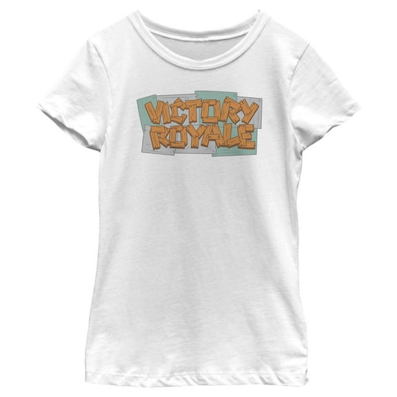 Girl's Fortnite Victory Royale Wooden Logo Graphic Tee White Large