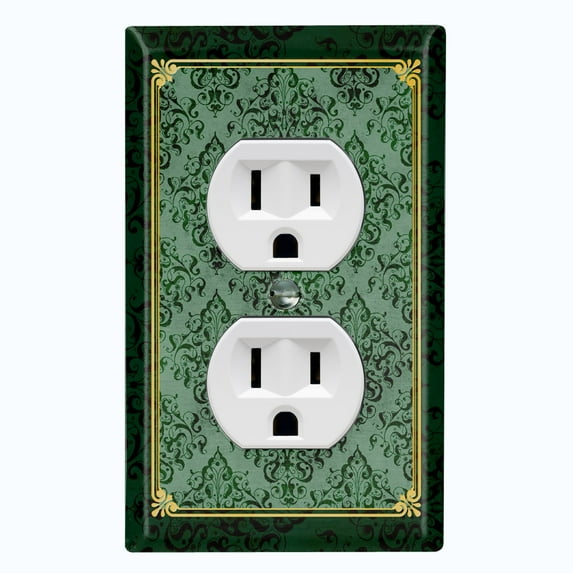 Metal Light Switch Plate Cover Elegant Victorian Floral Damask Frame Green FRA079