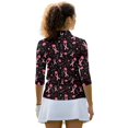 thumbnail image 3 of HUIACONG Women Golf Polo Shirts with Awareness Ribbon Pattern, 3/4 Sleeve Athletic Polo for Golf and Tennis Enthusiasts, Quick Dry Polyester Spandex Fabric, 3 of 10