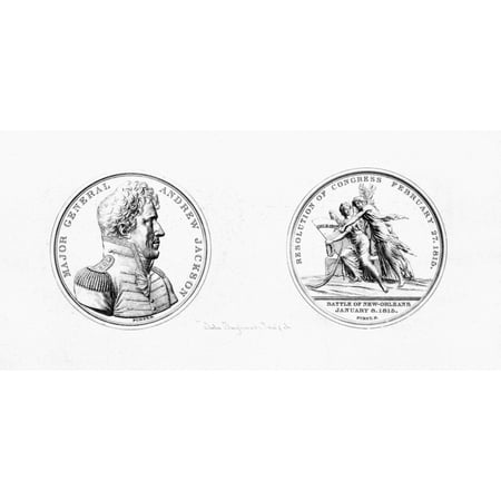 - Andrew Jackson (1767-1845) Nseventh President Of The United States Engraving Of The Obverse And Reverse Of The Congressional Medal Awarded Jackson For His Victory At The Battle Of New Orleans 1815 Rol
