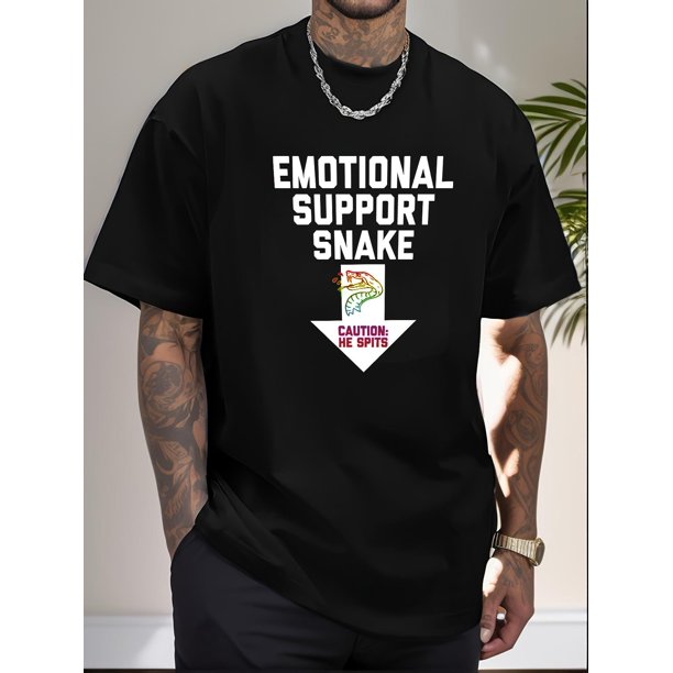 Camiseta con estampado de serpiente y apoyo emocional único: camisetas casuales de verano de manga corta para hombre con diseño divertido, ajuste cómodo y tela transpirable. Camisetas de ocio.