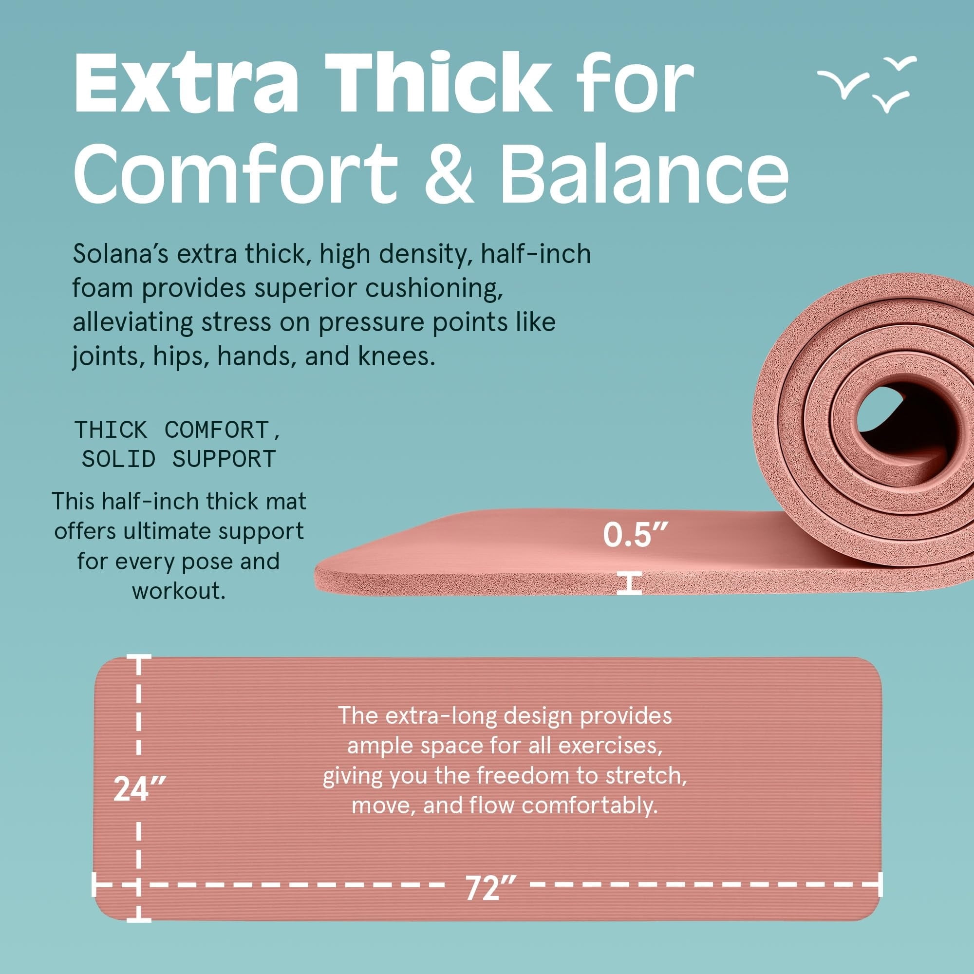 72"x24" Thick Non-Slip Yoga Mat BPA-Free Exercise Mat with Carrying Strap for Pilates & Fitness