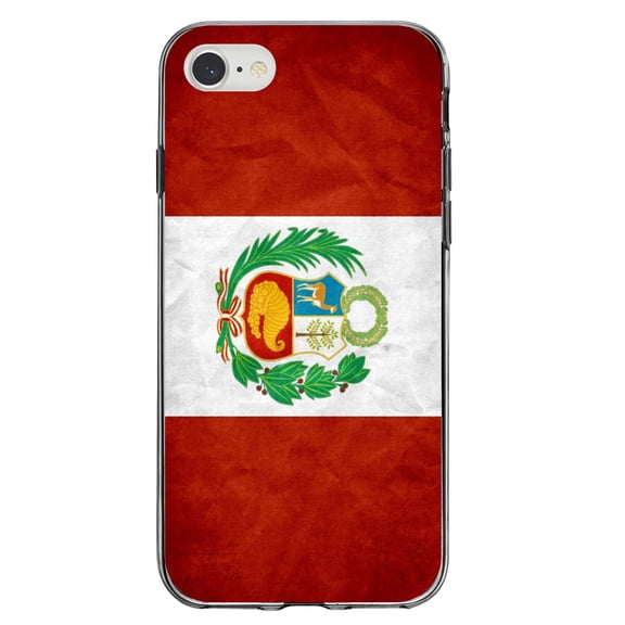 DistinctInk Clear Shockproof Hybrid Case for iPhone 7 8 SE (2020 Model) 4.7" Screen TPU Bumper Acrylic Back Tempered Glass Screen Protector - Peru Old Flag - Show Your Love of Peru