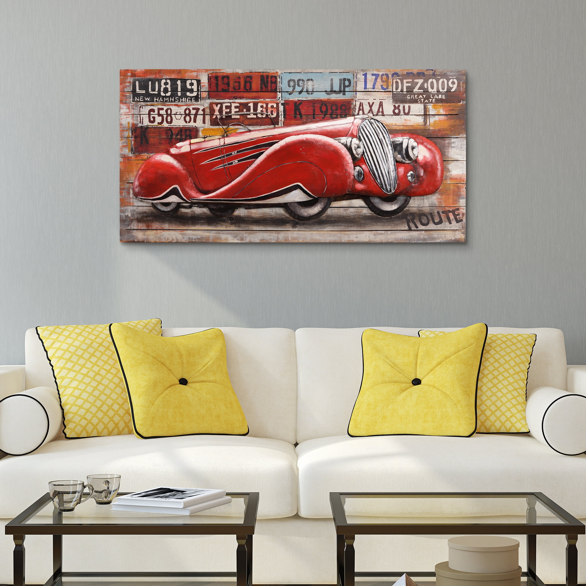 Empire Art Direct Jaguar XK120 Handed Painted 3D Metal Wall Sculpture on Slatted Solid Wood Wall Art, 48" x 24" x 2.8", Ready to Hang