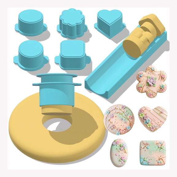 Cake Pop Mold Set, 6PCS Heart, Square, Flower, Oval, Round 3D Printed Cake Cutter Pusher 7.87 in Tray, Multi-Shape DIY Baking Tools for Home, Birthday, Wedding, Party Dessert Making Celebration