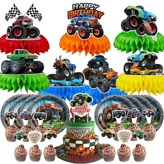 Truck Party Supplies Decor Plates Fans Decorations Honeycomb Centerpieces Cake Toppers