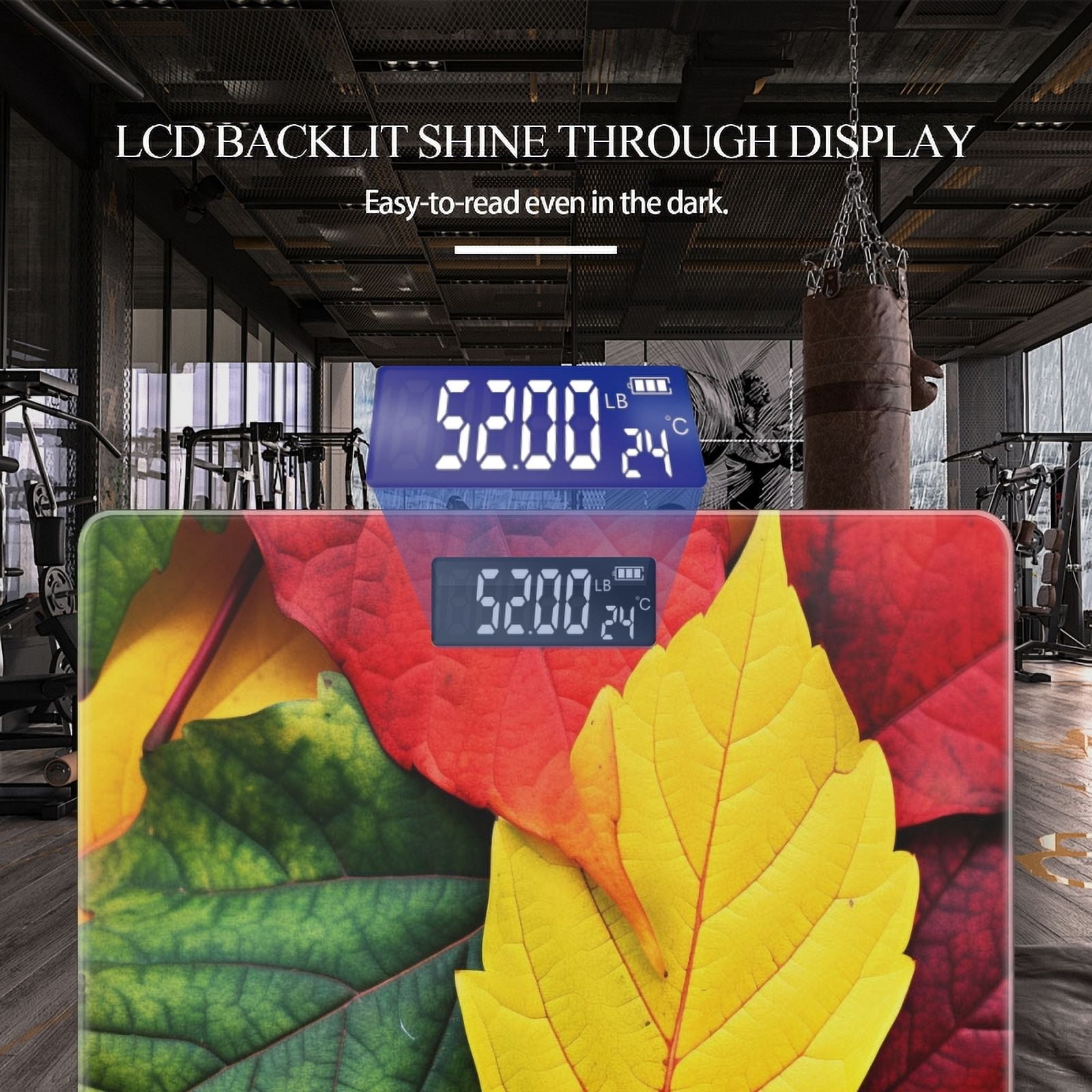 High Precision Body Weight Scale Smart Bathroom Scales with Large LCD Display(400lbs),Decorative for Bedroom-Colorful Autumn Leaves In Red And Green Hues