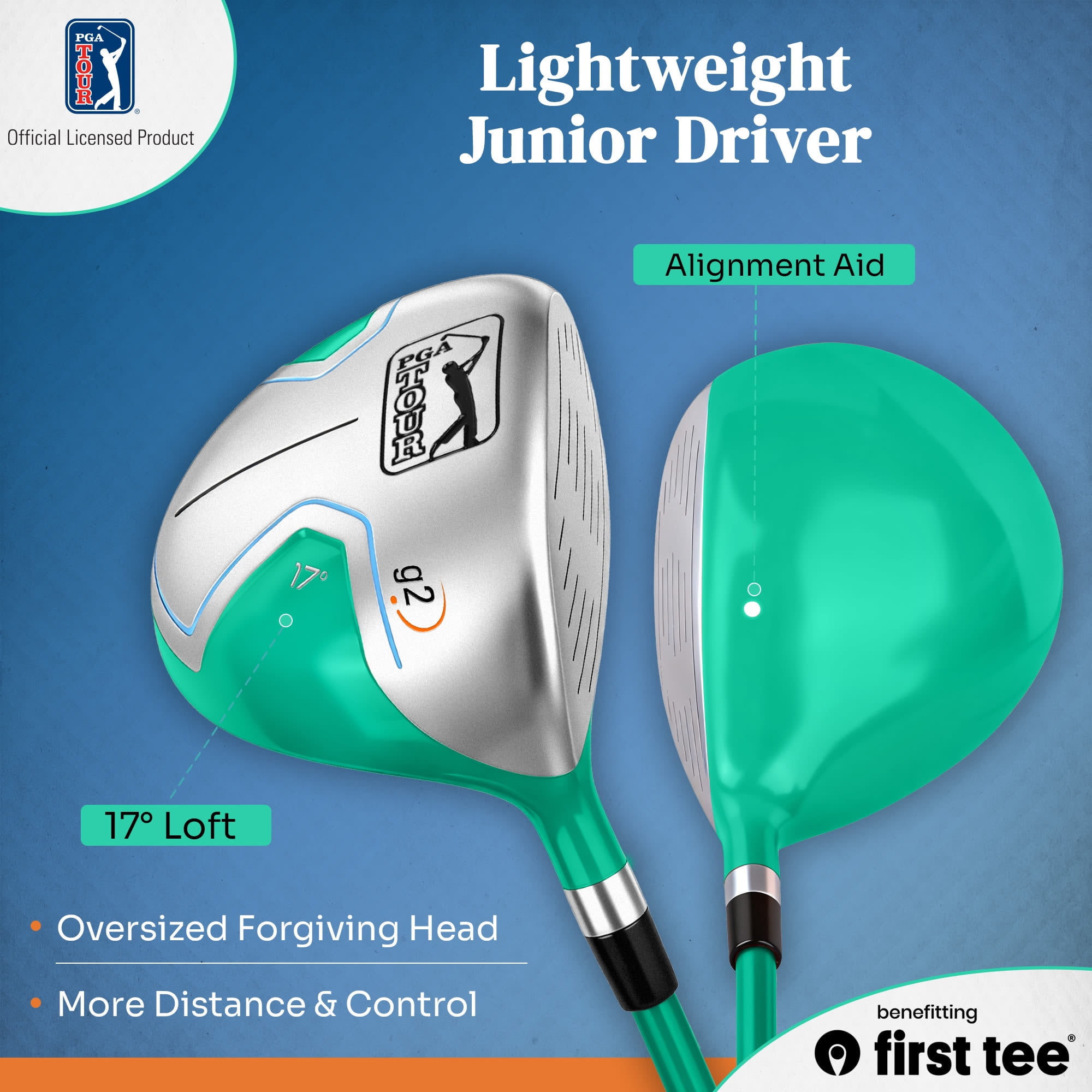 PGA TOUR x First Tee Junior Golf Club Set with Carry Bag, 5-Piece, Right-Handed, Kids Heights 4'1" to 4'8", Green