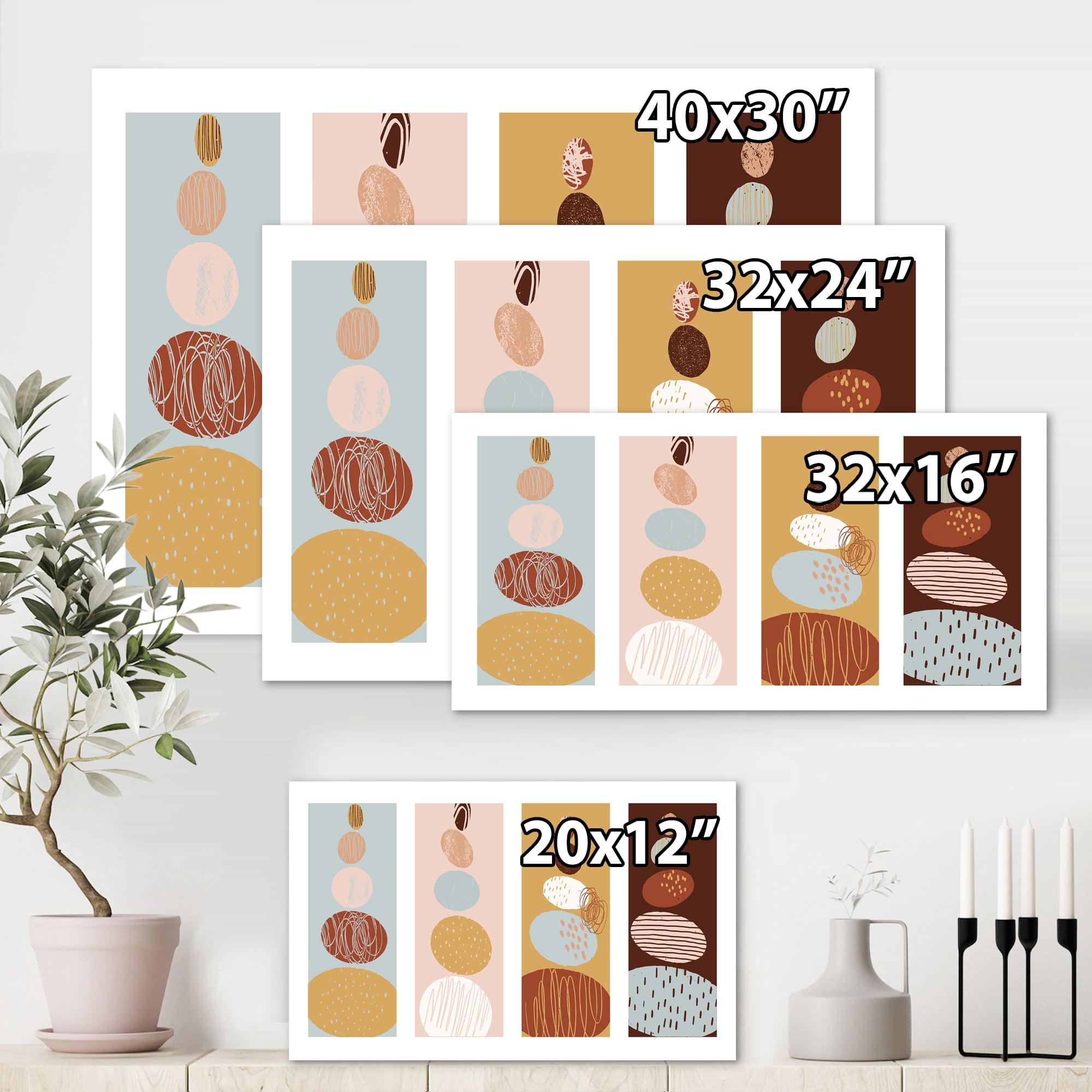 Designart ' Compostion Minimalistic of Organic Shaped Pebbles ' Modern Canvas Wall Art Print