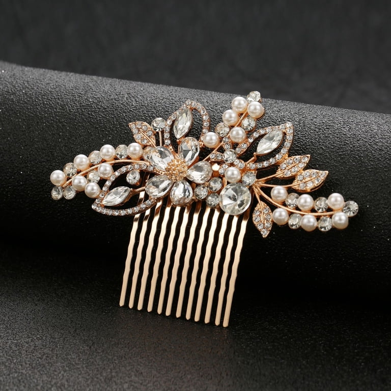 Rhinestone Bridal Headpiece Gold Wedding Hair Accessories Bridesmaids Amazon.com : Yheakne Crystal Bridal Hair Comb Gold  main image 4