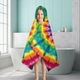 thumbnail image 6 of Rainbow Tie Dye Mandala Pattern Hooded Bath Towel，50"x30" for Ages 3 To 12 Kids, Quick Dry Lightweight Soft Microfiber Hood Beach Towel Cover Up for Kids, 6 of 7
