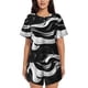 thumbnail image 1 of Fotbe Abstract Black White Swirls Conjunto de Pijama Estampado para Mujer, 2 Piezas, Ropa de Dormir con Camiseta de Manga Corta y Shorts Suaves-Large, 1 of 6