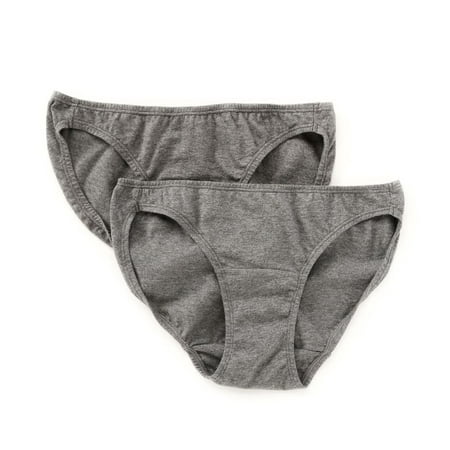 Women s Cottonique W22205 Latex Free Organic Cotton Low Rise Panty - 2 Pack (Melange Grey 6)