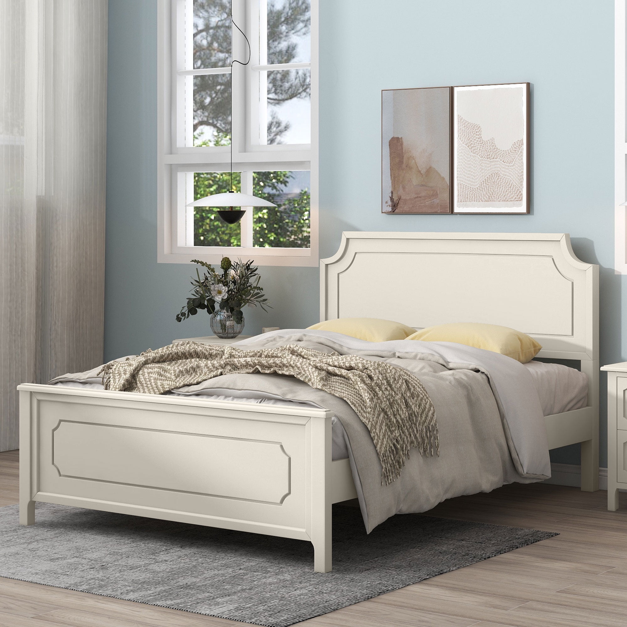 Resenkos 3 Pieces Solid Wood Bedroom Furniture Set Queen Size Platform Bed, Nightstand and Dresser Milky White Resenkos 3 Pieces Solid Wood Bedroom Furniture Set Queen Size Platform Bed, Nightstand and Dresser Milky White