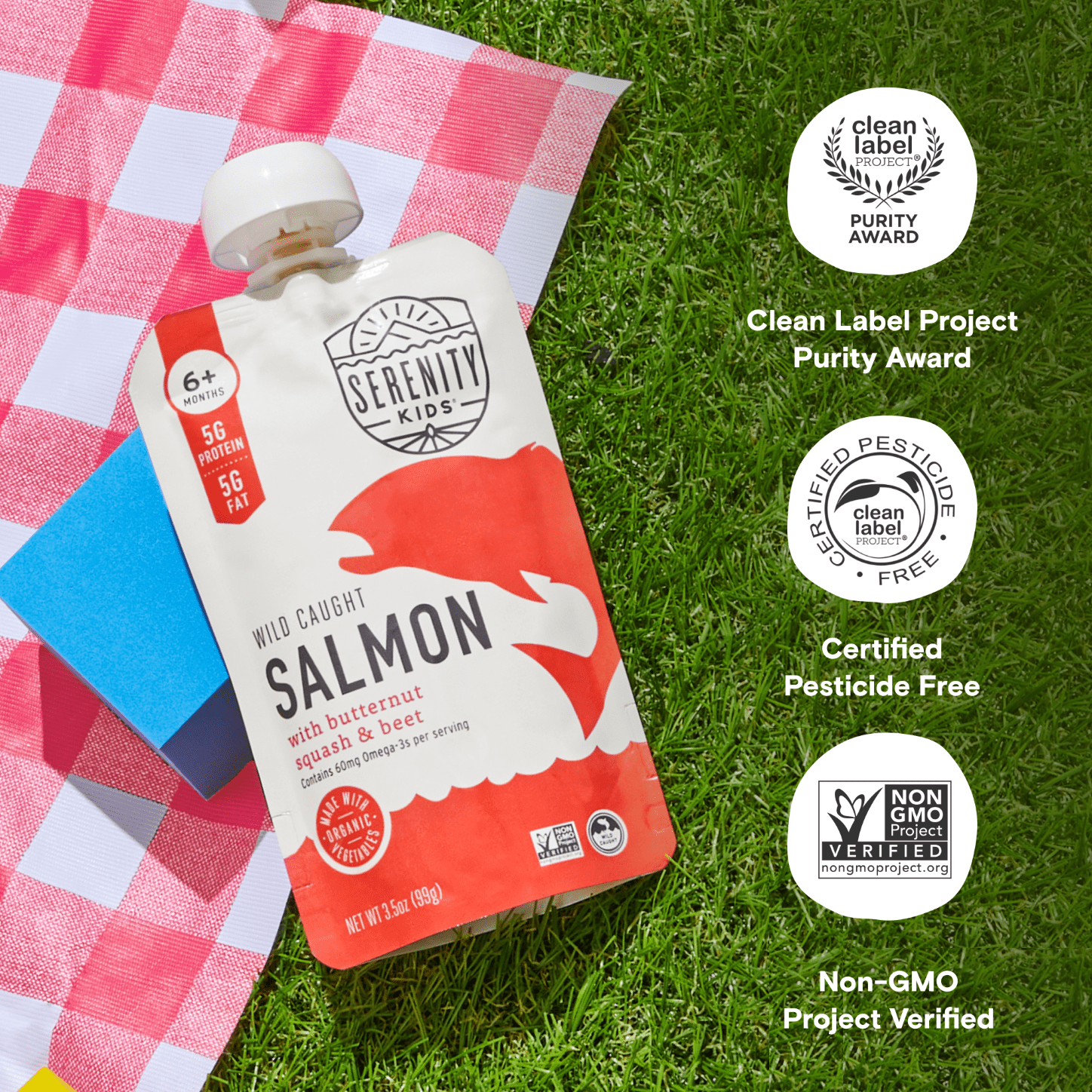 Serenity Kids Wild Caught Salmon Stage 2 Baby Food, Organic Butternut Squash & Beet, 3.5 oz Pouches (6 pack)