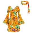 thumbnail image 5 of SJLDQY Carnival Womens 70S 80S Disco Dress Up Fahsion Striped Dress With Headwear Outfits Party Stage Performance Clothes Set, 5 of 5