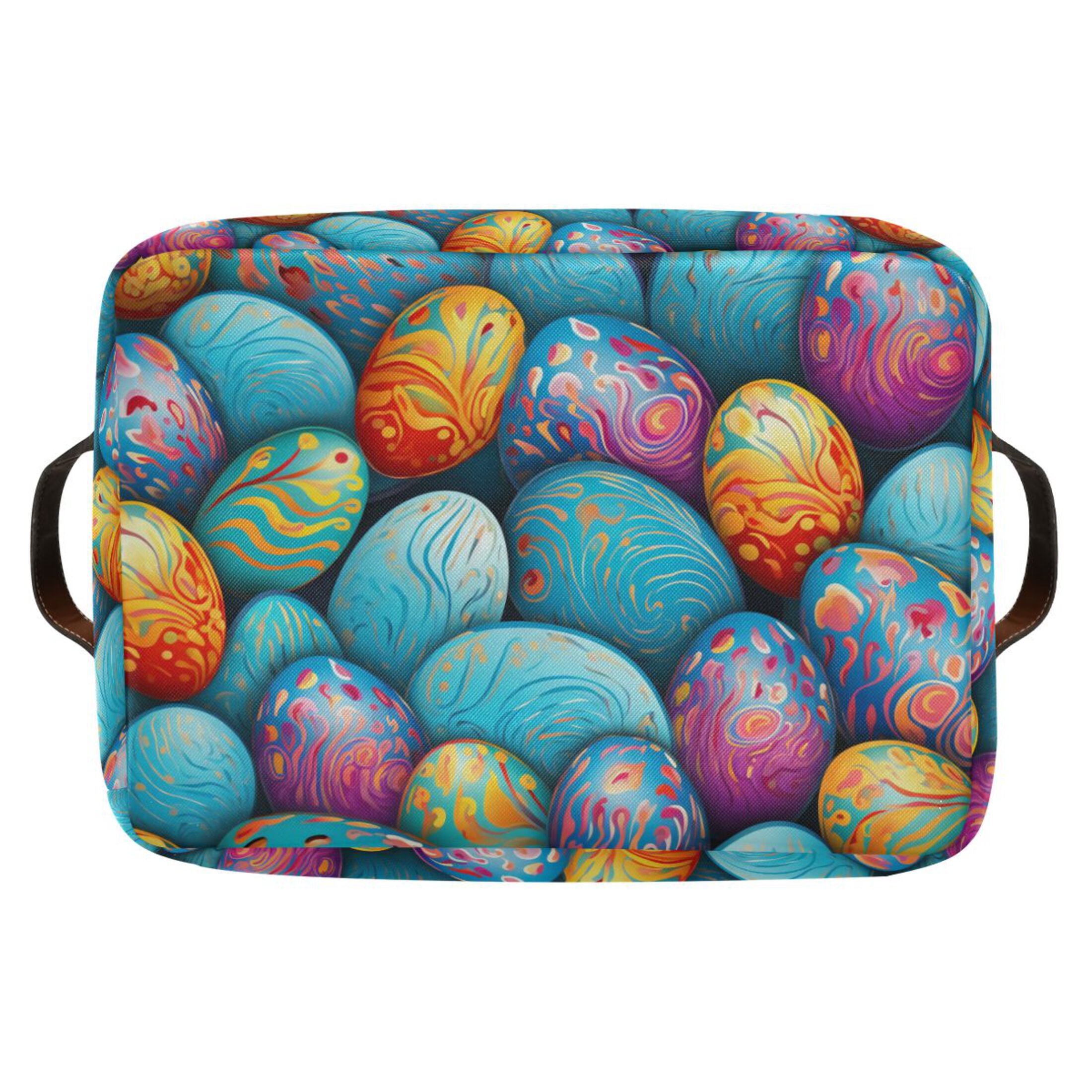 Easter Eggs with Abstract Flowers Storage Bins with Handle Fabric Organizer Basket Foldable Box 2 Pack 14.2x10.2x8.3