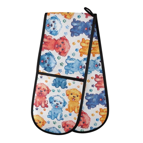 Dailycode Double Sided Oven Mitt with Loop Heat Resistant Kitchen Long Potholders 7" x 35" Colorful Watercolor Dogs