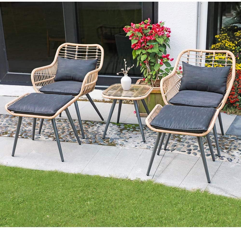 JOIVI 5-Piece Outdoor Patio Furniture Set, PE Rattan Wicker Small Patio Set Porch Furniture 