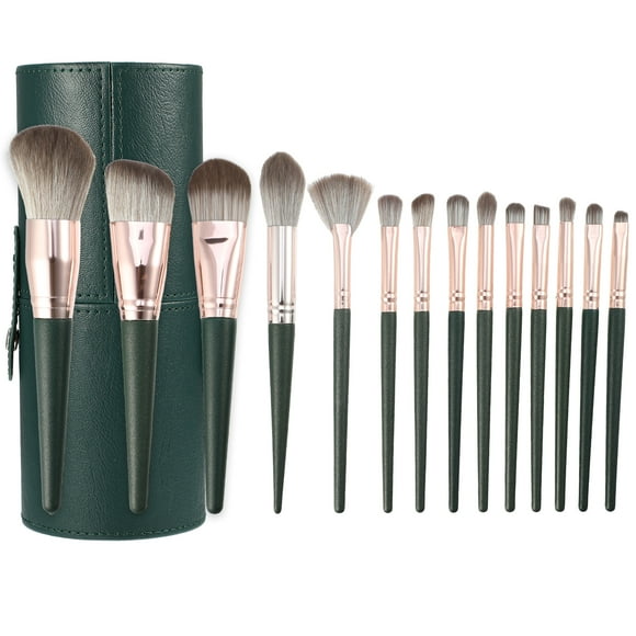 14 brochas de MAQUILLAJE correctores de POLVO de base brochas para rubor de sombras de ojos brocha de MAQUILLAJE profesional con estuche verde Unique Bargains