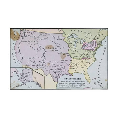 Map of America Showing Indian Tribes' Location Print Wall